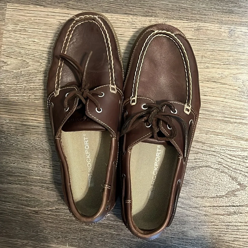 Rockport Men's Leather Dark Brown Boat Shoes Size 10